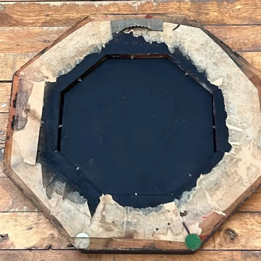 Vintage Octagon Green Wooden Framed Mirror Antiqued Distressed Finish